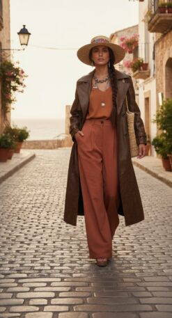 Gabardina Larga Efecto Cuero Leo