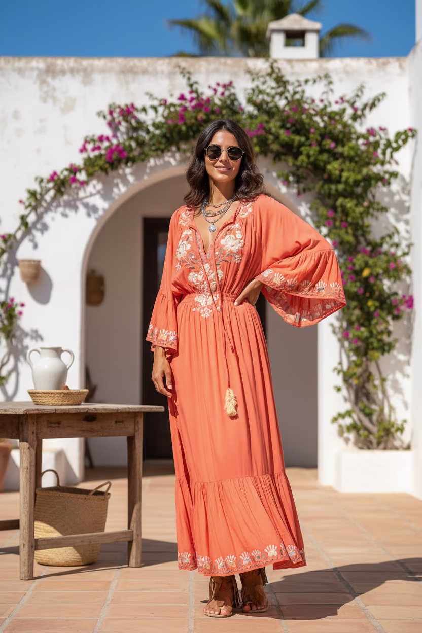 Vestido Bolonia Largo Bordado a Mano - Estilo Bohemio Chic - Εικόνα 8