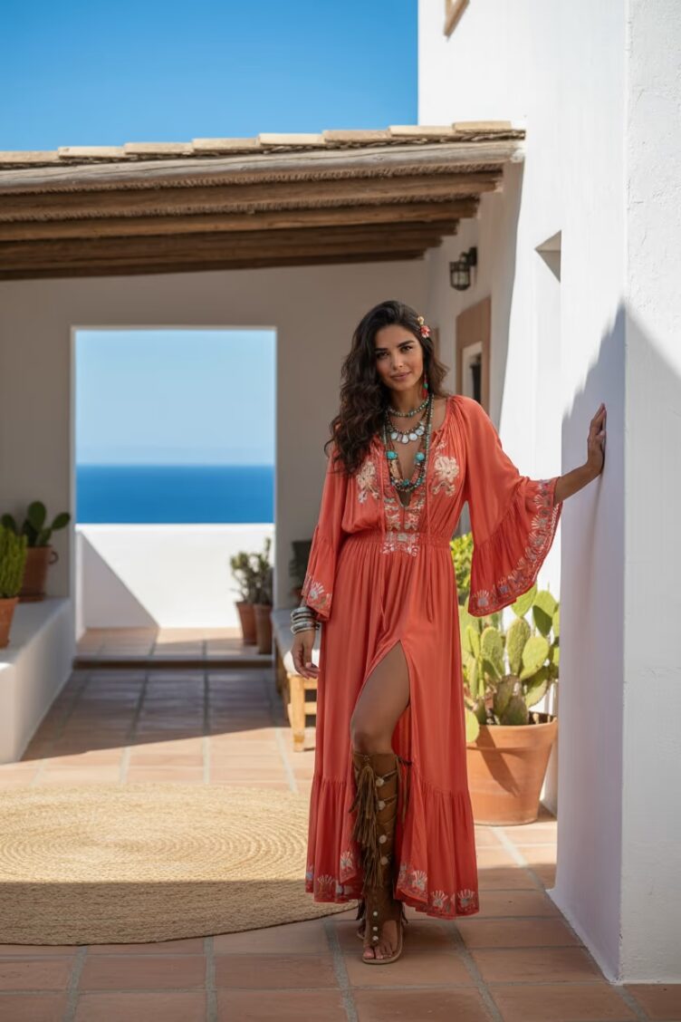 bologna langes besticktes kleid