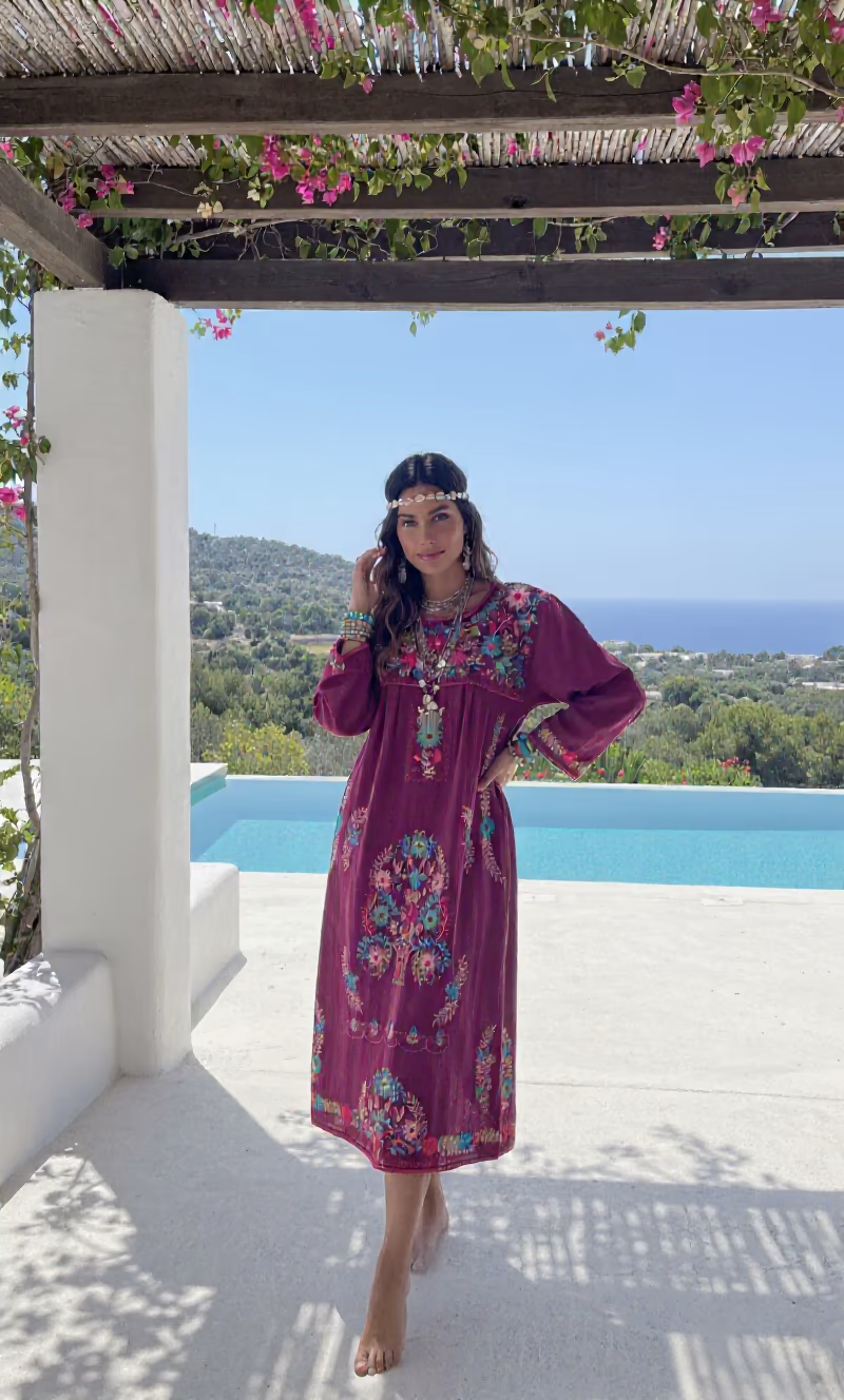 Vestido Savona Bordado de Algodón - Hecho en India - Bild 4