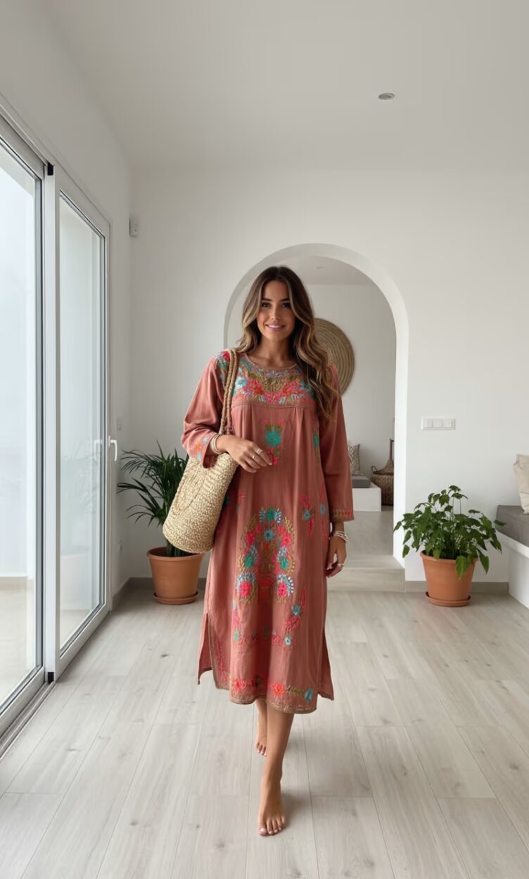 Vestido Savona Bordado de Algodón - Hecho en India - Imagen 3