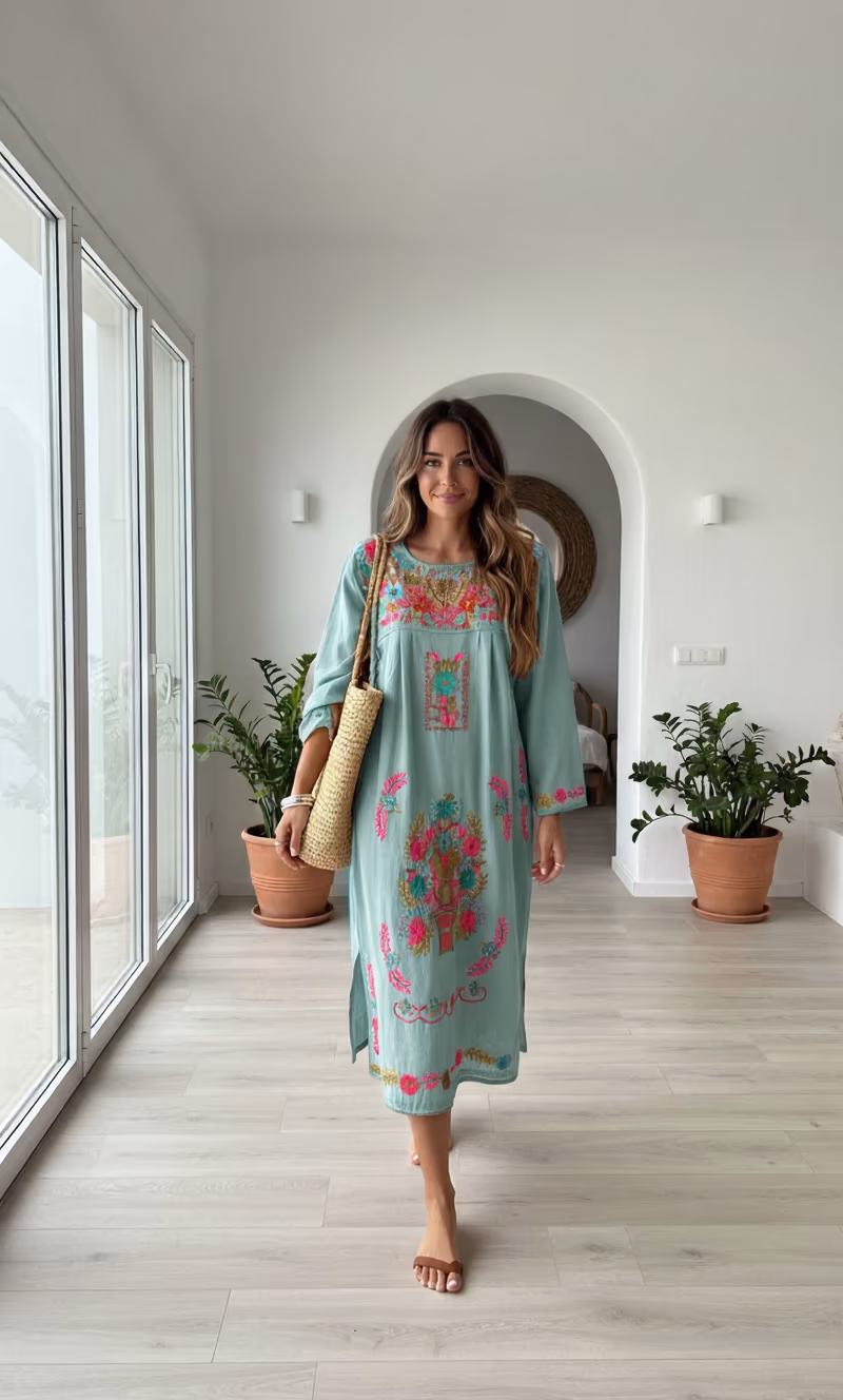 Savona Besticktes Baumwollkleid - Made in India