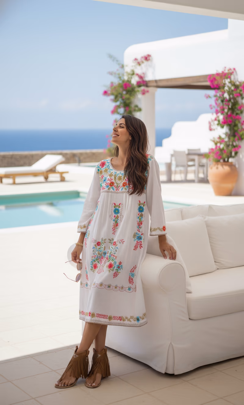 Vestido Savona Bordado de Algodón - Hecho en India - Bild 11
