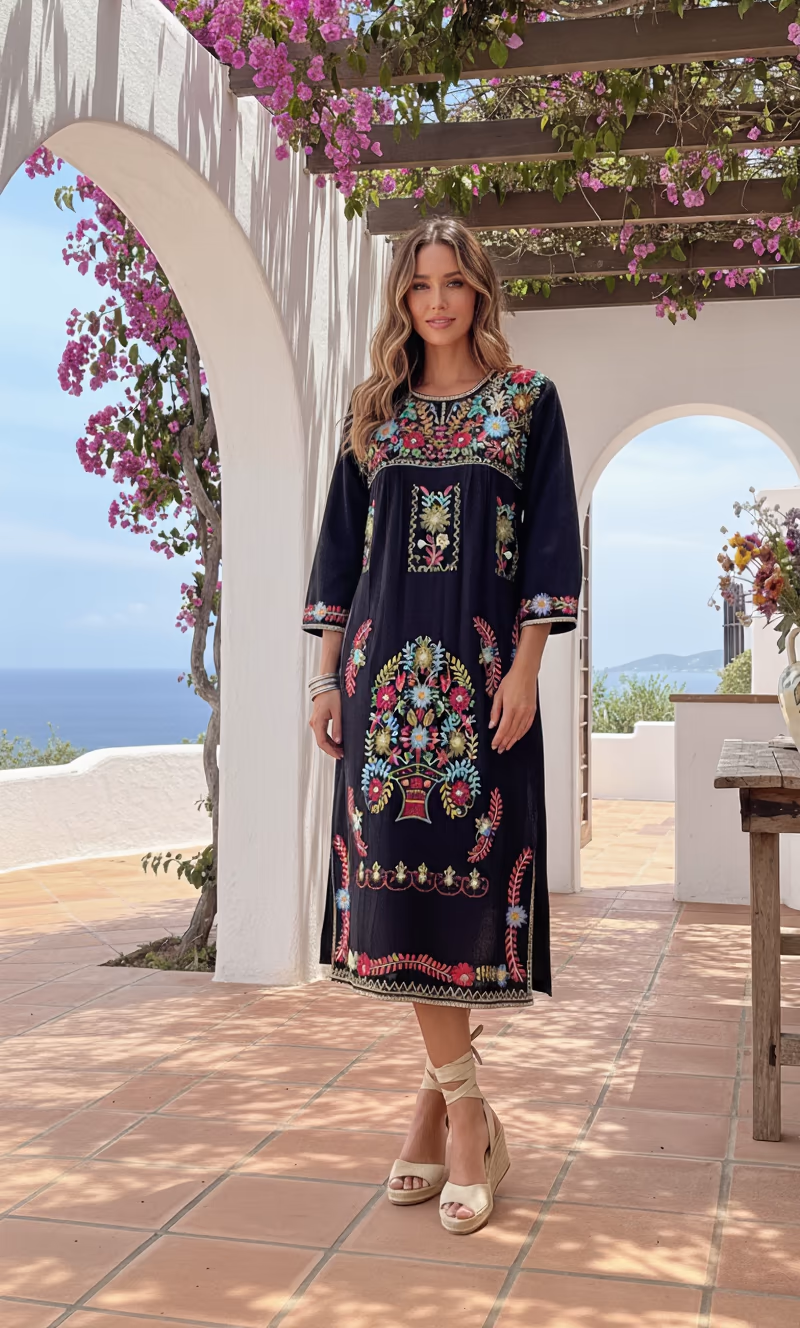 Vestido Savona Bordado de Algodón - Hecho en India - Bild 7