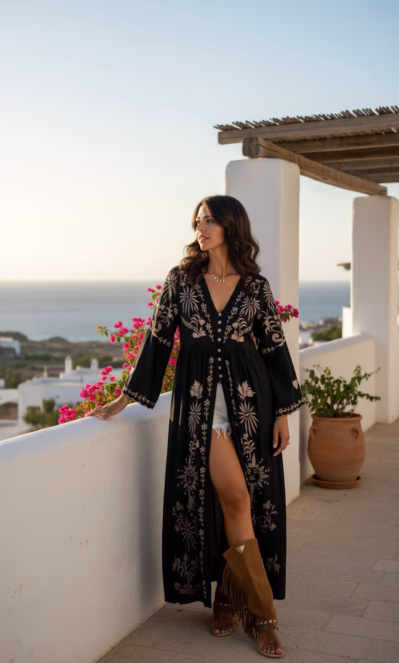 Handbestickter Kimono aus Bali-Rayon Mikonos 2