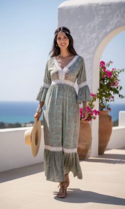 vestido de seda con puntilla frontal nude