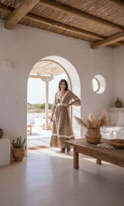 vestido de seda con puntilla nude