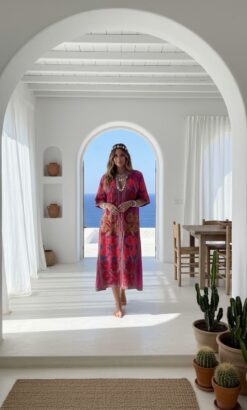 Tanok besticktes Baumwollkleid mit weiten Ärmeln made in India 3