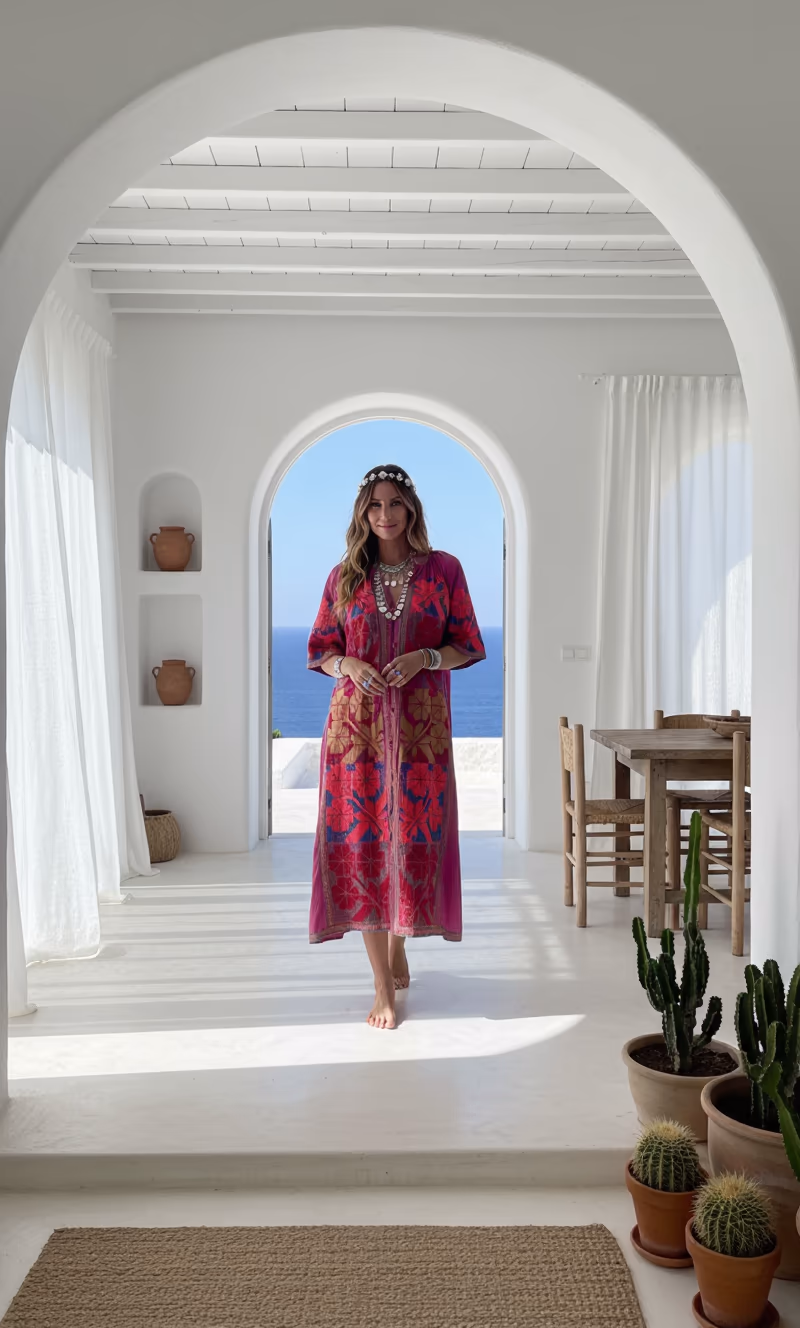 Tanok besticktes Baumwollkleid mit weiten Ärmeln made in India 3