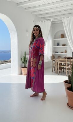 Tanok besticktes Baumwollkleid mit weiten Ärmeln made in India 2