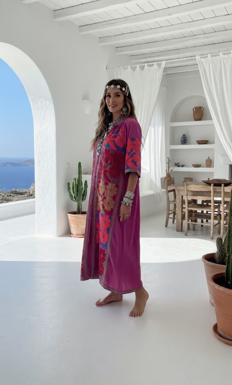 Tanok besticktes Baumwollkleid mit weiten Ärmeln made in India 2